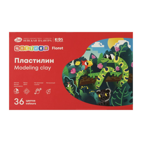Набор пластилина детского классического "Цветик" 36 цветов, 540 г, со стеком