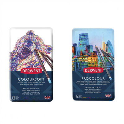 Набор карандашей цветных Derwent "Procolour" и "Coloursoft" 12 цв в метал. коробке
