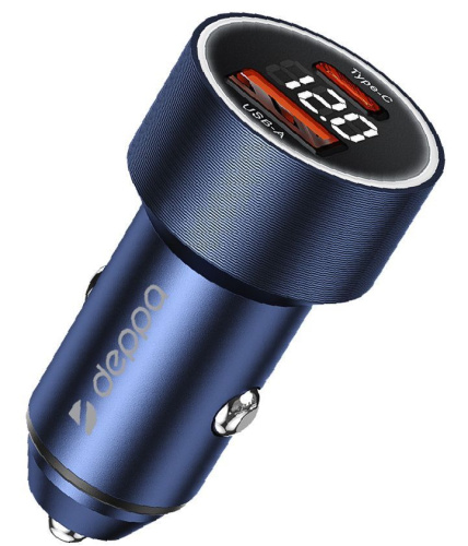 Автомобильное зарядное устройство Deppa USB-A + USB-C, PD, QC, 75 Вт синий