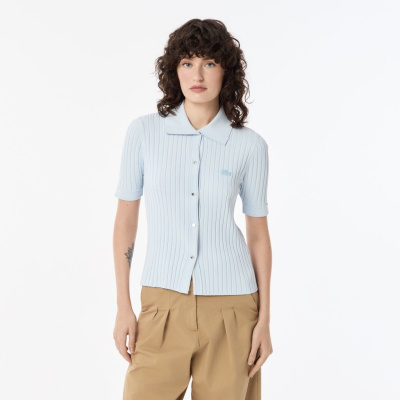Женский лёгкий свитер Lacoste с коротким рукавом и воротником-поло