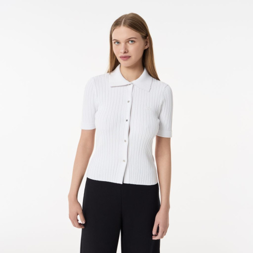 Женский лёгкий свитер Lacoste с коротким рукавом и воротником-поло
