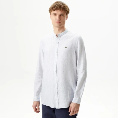 Мужская рубашка Lacoste без ворота в полоску из смеси льна