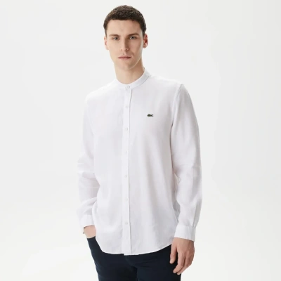 Мужская рубашка Lacoste без ворота в полоску из смеси льна