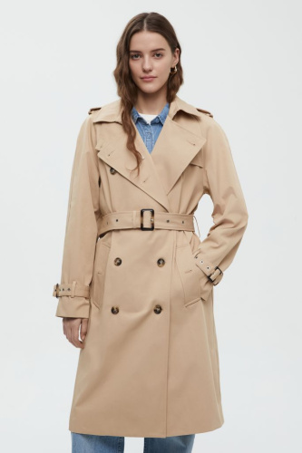 Двубортный тренч с рукавом реглан