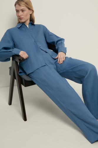 Брюки изо льна широкого силуэта