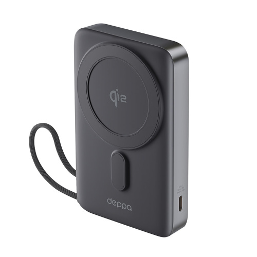 Внешний аккумулятор Deppa NRG Qi2 MagSafe 10000mAh 15W/LED-дисплей, подставка (33701) (серый)