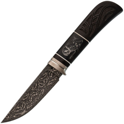 Авторский нож Сова, сталь мозаичный дамаск, подарочная шкатулка
