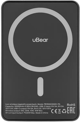 Внешний аккумулятор uBear Icon Magnetic, 10000mAh, Qi2 серый