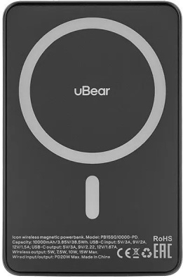 Внешний аккумулятор uBear Icon Magnetic, 10000mAh, Qi2 серый