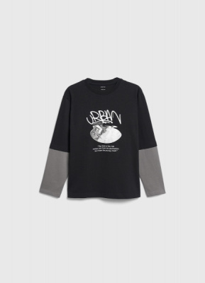 Лонгслив с принтом для мальчиков, Черный