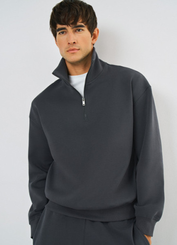 Джемпер с воротником-стойкой на молнии, Серый
