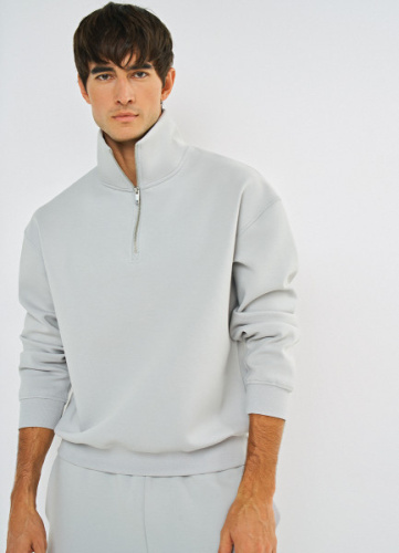 Джемпер с воротником-стойкой на молнии, Серый