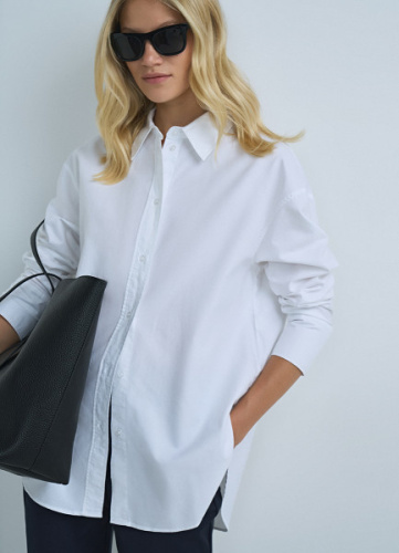 Свободная рубашка из хлопка Оксфорд, Белый