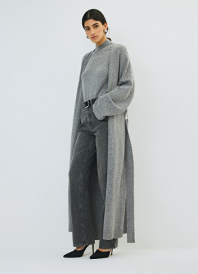 Удлинённый кардиган с поясом, Серый