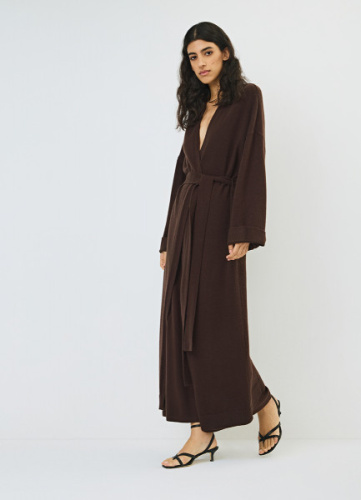 Удлинённый кардиган с поясом, Коричневый