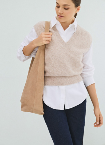 Укороченный вязаный жилет, Бежевый