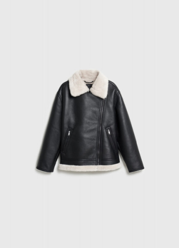 Дублёнка из искусственной кожи с мехом для девочек, Черный