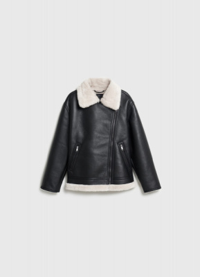 Дублёнка из искусственной кожи с мехом для девочек, Черный