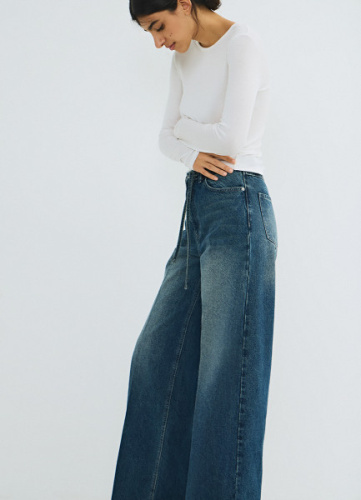 Широкие джинсы с поясом, Синий