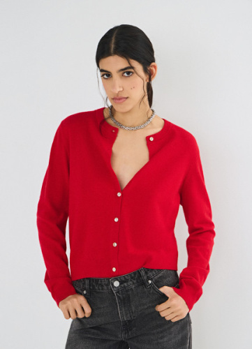 Укороченный кардиган на пуговицах, Красный