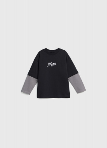 Лонгслив с принтом для мальчиков, Черный