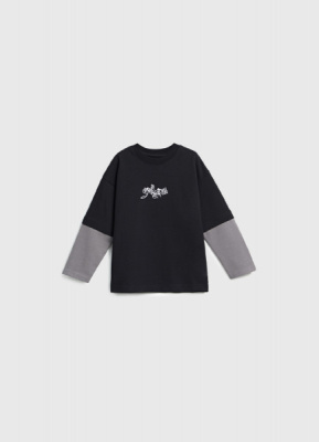 Лонгслив с принтом для мальчиков, Черный