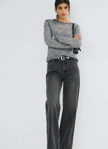 Широкие джинсы со средней посадкой, Серый