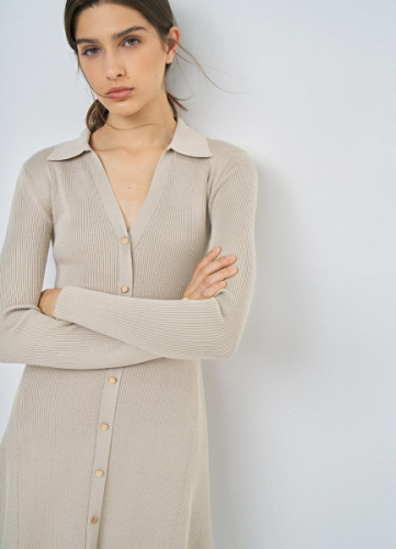 Вязаное платье мини, Бежевый