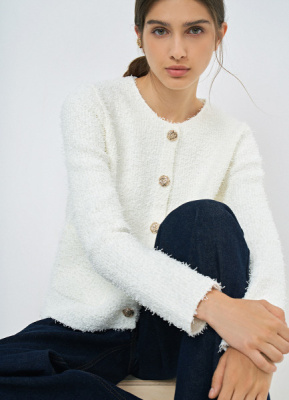 Укороченный кардиган из махровой пряжи, Белый