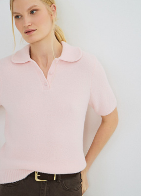 Джемпер из пушистой пряжи с коротким рукавом, Розовый