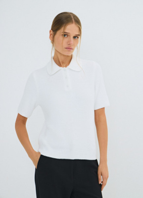 Джемпер из пушистой пряжи с коротким рукавом, Белый