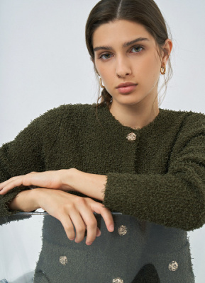 Укороченный кардиган из махровой пряжи, Зеленый