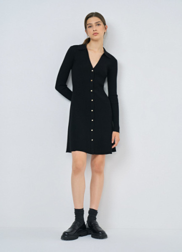 Вязаное платье мини, Черный