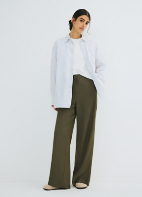 Прямые брюки с эластичным поясом, Зеленый