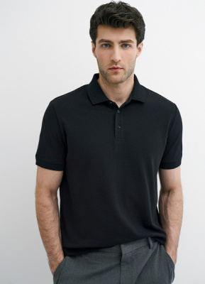 Поло из плотного хлопка, Черный