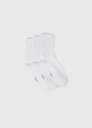 Высокие носки в рубчик, 3 пары, Белый
