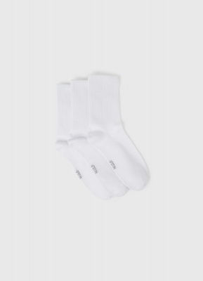 Высокие носки в рубчик, 3 пары, Белый