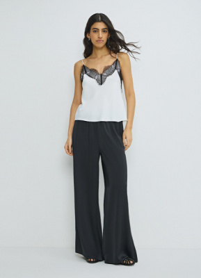 Сатиновый топ с кружевом, Белый