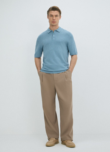 Вязаное поло с коротким рукавом, Голубой
