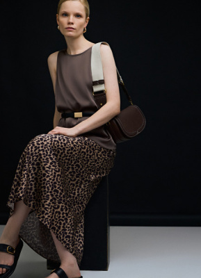 Сатиновая юбка макси, Бежевый