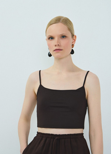 Укороченный топ на тонких бретелях, Коричневый