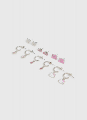 Набор серёг Hello Kitty для девочек, 6 пар, Серебряный