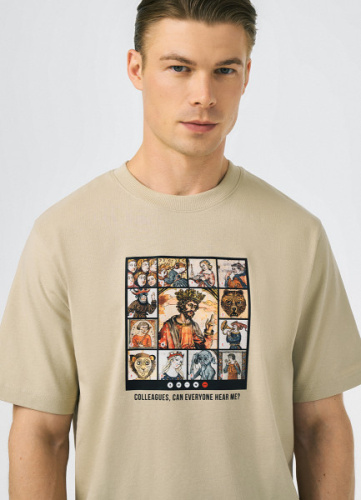 Футболка с арт-принтом, Бежевый