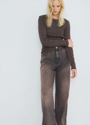 Лонгслив с эффектом стирки, Коричневый