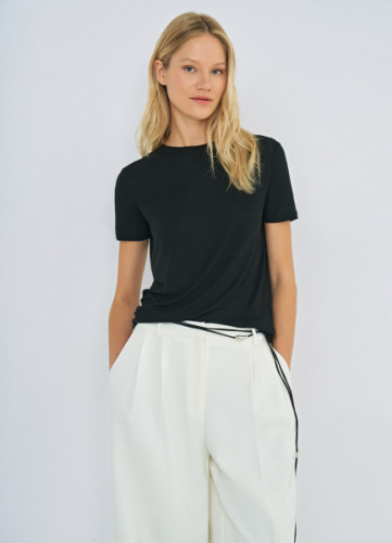 Полупрозрачная футболка в рубчик, Черный