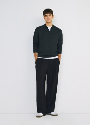 Вязаный джемпер-поло с длинным рукавом, Серый