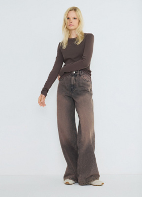 Широкие джинсы с высокой посадкой, Коричневый