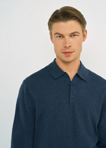 Вязаный джемпер-поло с длинным рукавом, Синий