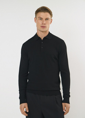 Вязаный джемпер-поло с длинным рукавом, Черный