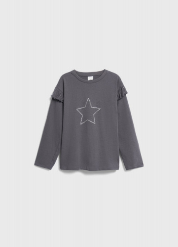 Лонгслив со стразами для девочек, Серый